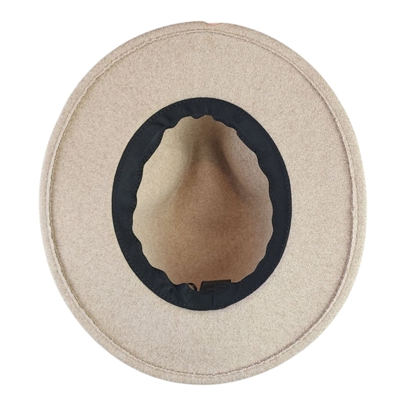 Unisex Beige Wool Blend Fedora Hat Boho Classic Wide Brim Fall Accessory - Picture 7 of 8